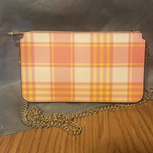 Coach Poppy Crossbody With Garden Plaid Print Gold/Taffy Multi - Picture 5 of 7